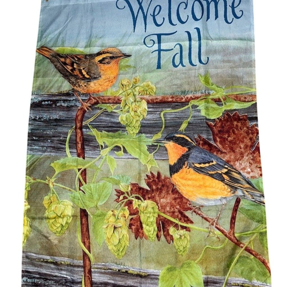 Studio Girard Welcome Fall Yard‎ Flag Varied Thrush Birds Autumn Decor